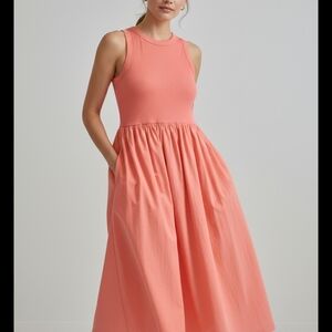 Old Navy Coral Midi Dress - Size XXL - Cotton Skirt and Elastic Top